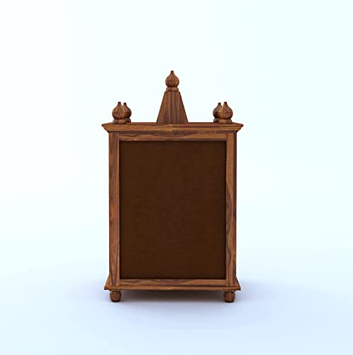 DEMIWALL Solid Wooden Pooja Temple | Puja Mandir with Carving Doors and Drawers for Storage | Pooja Stand | Mandap for Living Room, Pooja ghar | Brown Finish