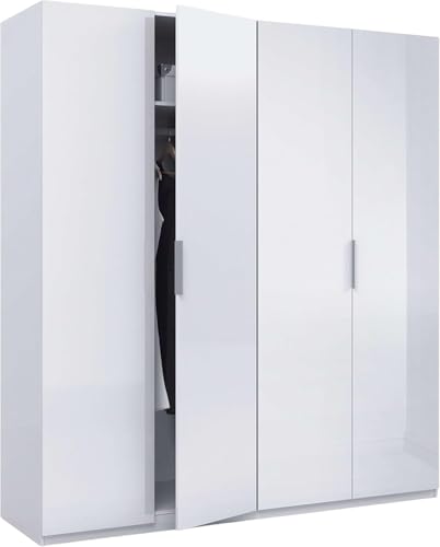 Habitdesign Armario 4 Puertas, 200 cm (Alto) x 180 cm (Ancho) x 52 cm (Fondo), Ropero Grande 4 Puertas, Color Blanco Brillo