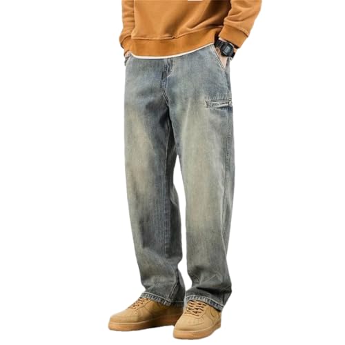 Men's Retro Cargo Trousers Straight Cowboy Washed Vintage Korean Style Baggy Jeans - Main Image