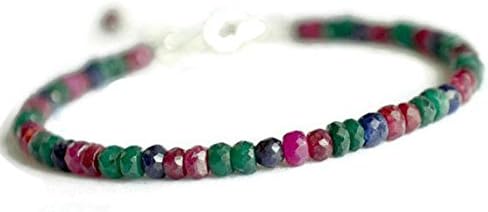 AAA++ Rare Quality Ruby, sapphire and emerald bracelet, gold filled precious bracelet, stackable bracelet, genuine gemstone jewelry 3.5 mm Code- WAR5851