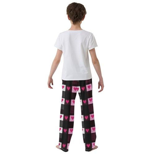Pajama Bottoms, Checked Love Hearts Sleeping Pant Lounge Wear Pajamas Long Pants Sleepwear PJS3
