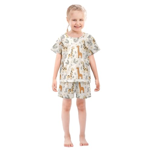ALAZA Retro Giraffe Leaves Pajamas Short Sleeve 2 Piece Sleepwear Top and Bottom Pajama Set Unisex3