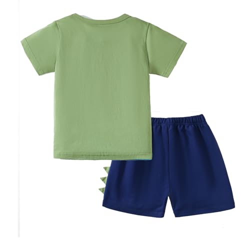 Image of HILEELANG Toddler Boy Summer Short Clothes Sets Cotton Crewneck Tees Shorts Pocket Adjustable Knite Shorts Playwear Sets