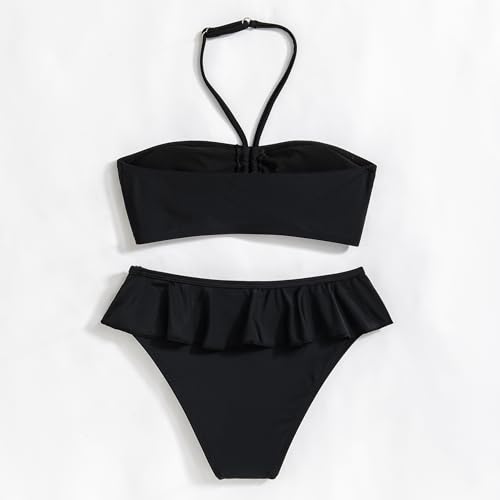 Girls Swimsuit 2 Piece Swimsuit Girl Bathing Suit Ruffled Teen Bikini Sets for Girls' Swimwear Size 14 Yizuoding002 Black3
