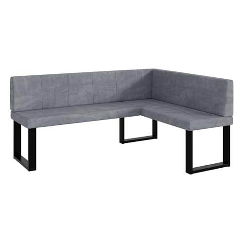 MEBLINI Eckbank für Esszimmer - Küchenbank - Essecke - Sitzecke Küche - Peter - U-Beine 128x168x87cm Rechts - Grau Samt