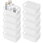SHEPIN 10 Stück Aufbewahrungsbox Kunststoff Organizer Box Weiß, Organizer Boxen mit Griff, Bad Aufbewahrungsboxen Plastik Aufbewahrungskorb & Behälter Kunststoffkorb für Badezimmer Kosmetik