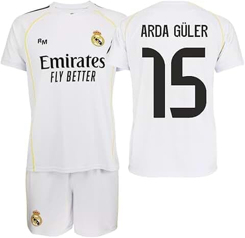 TokyRu Sports Real Madrid Set Trikot und Hose, offizielle Nachbildung der 1. Mannschaft, Arda GÜLER Nr. 15, für Kinder, Größe 6