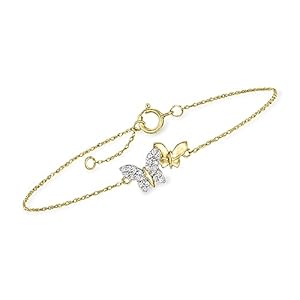 RS Pure by Ross-Simons 0.10 ct. t.w. Diamond Butterfly Bracelet in 14kt Yellow Gold. 6.5 inches