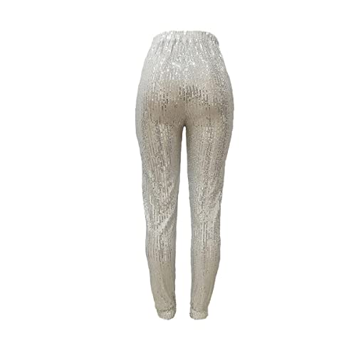 Xzbailisha XZZ4892-SILVER 1-M Women’S Sequins Pants Sexy Glitter Stretch Waistband Loose Casual Club Trousers thumb #6