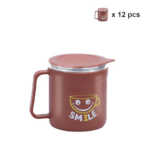 Image of ATTRO Happy Mug Set of 12-Comes with Double Wall Inner Stainless Still & Lid Stylish Cup Ideal for Hot Coffee, Tea - 300ml-Red