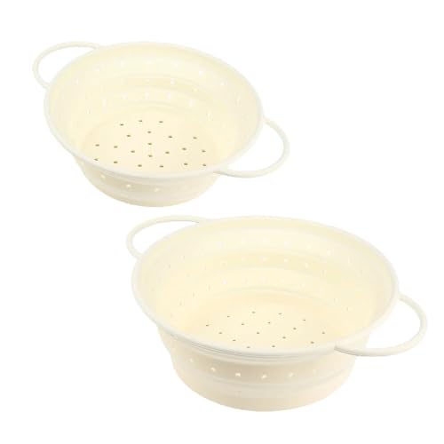 Surwin 2 Piezas Colador de Cocina, Cocina Plegable Colador de Silicona, Colador de Silicona de Portátil, Escurridor Pasta para Frutas, Verduras (Beige)
