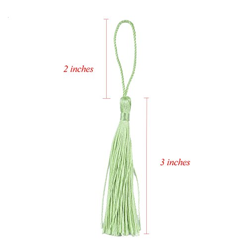 Image of 100pcs 13cm /5 Inch Silky Floss Bookmark Tassels with 2-Inch Cord Loop and Small Chinese Knot for Jewelry Making, Souvenir, Bookmarks, DIY Craft Accessory (Grass Green)
