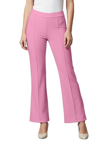 Image of Mehrang Cotton Blend Bootcut Parallel Trouser Pants for Women Regular Fit, Bellbottom Straight Pants for Womens