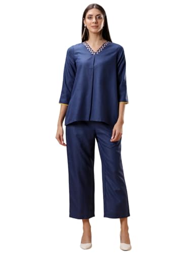 Image of Bani Women Co-ord Set, Top and Trouser Set 2 Piece Outfit, 3 /4 Sleeves Embroided V Neck, Coord Sets for Women| Western Dress, Stylish Design for All Occasions