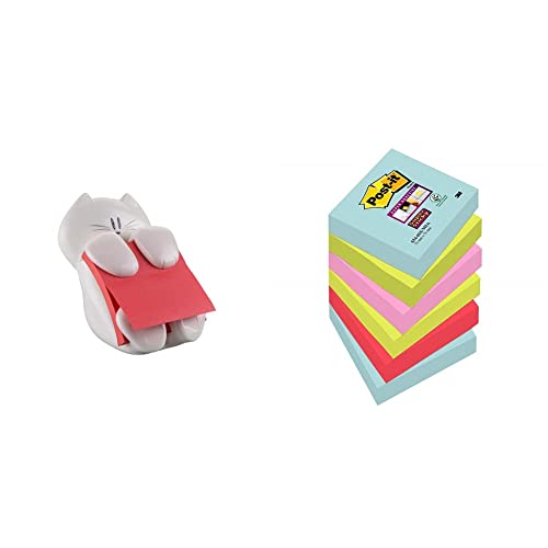 Post-it Dévidoir, Forme Chat avec 1 Bloc de Post-it Z-Notes 90 Feuilles, 76mmx76mm, Rose & Super...