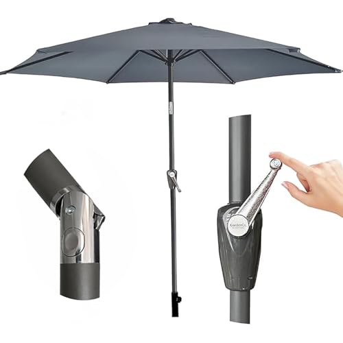 GardenCo 2m Outdoor Parasol - Crank Up & Tilt Garden Parasol Umbrella - UV Rated 50-38mm Pole (2m Grey)