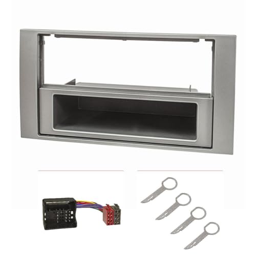 tomzz Audio 2415-037 Cache-Radio Compatible avec Ford Focus 2 Fiesta C-Max S-Max Galaxy Mondeo Kuga Transit argenté avec Adaptateur Quadlock ISO étrier de...