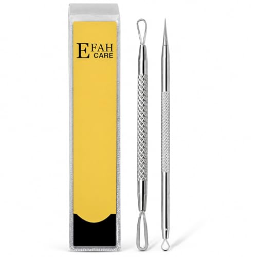 EFAH Care 2Pcs Stainless Steel Pimple Extractor Acne Treatment Tool Surgical Blemish Grade Blackhead Remover Perfect for face and Nose Easy to Clean (Silver)