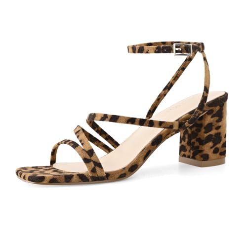 Image of LACUONE Strappy Heels for women Block Heels Square Toe Chunky Ankle Buckle Pump Heeled Sandals
