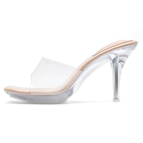 Image of LIURUIJIA Clear Heels For Women Sexy Slip On Open Toe High Heeled Dressy Sandals Comfortable Strappy Mules