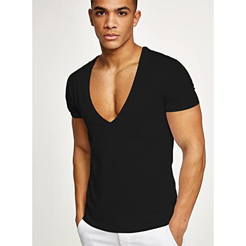 Rela Bota Mens Deep V Neck T Shirt Stretch Muscle Gym Workout Tee Shirt Short Sleeve Slim Fit Low Cut Tank Tops2