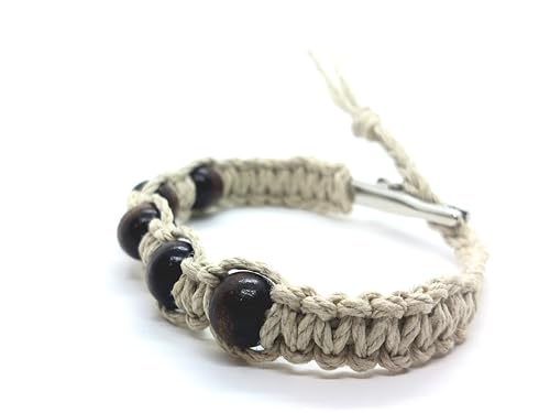 Pulsera de cáñamo con cuentas de madera marrón ajustable con broche de cocodrilo 3