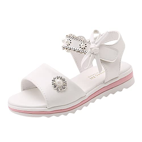 Children Shoes Fashion Flower Thick Sole Sandals Soft Sole Comfortable Princess Sandals Girls Easter Sandals (White, 12.5-13 Years Big Kids)