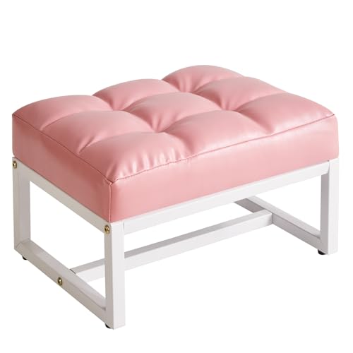 Aibiju Reposapiés Pequeño, Otomano Rectangular con Asiento Acolchado de Piel Sintética, Reposapiés para Sofá, Asiento Adicional para Sala de Estar, Entrada, Oficina, Rosa YD-JD139P