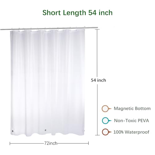 Image of Short Shower Curtain Liner 72x54 inch, Frosted Waterproof 8G EVA Plastic Bathroom Shower Liners 54 inch Length for Walk in tub Window