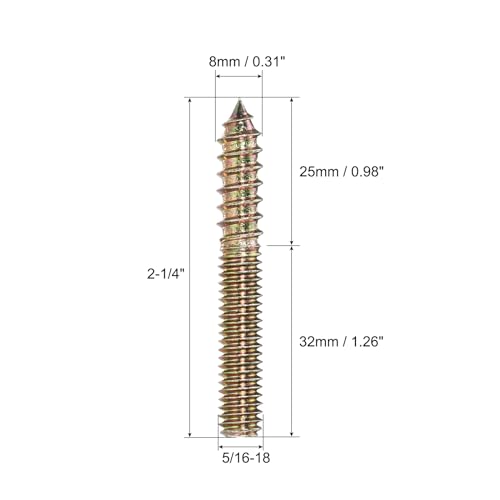 Image of uxcell 5 /16-18x2-1 /4 Hanger Bolts, 8pcs Double Ended Screws Wood Dowel Screws for Furniture