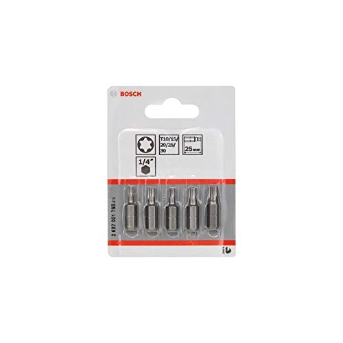 Bosch 2 607 001 768 - Set de 5 puntas de atornillar extraduras (Torx®) - T 10; T 15; T 20; T 25; T 30; 25 mm (pack de 5)