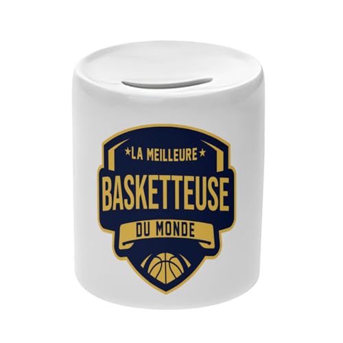 Tirelire Céramique Blanche - La Meilleure Basketteuse du Monde Sport Basket Sportif Basketball - Boîte à Monnaie avec Bouchon Décoration Chambre Imprimé...