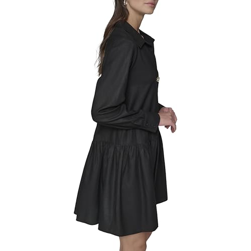 Image of Karl Lagerfeld Women's Gathered Flounce Linen Longer Sleeved Shirt Dress