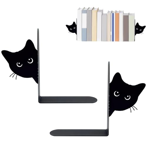 Tarqite 2 Serre-Livres en métal, Serre-Livres Chat caché, serrelivres Noir, serrelivres Chat créatif pour Bureau, école, bibliothèque, librairie