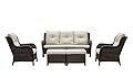 Rilyson Outdoor Furniture Set, 5-Piece Patio Rattan Wicker Sectional Sofa Set with 3-Seat Couch, 2 Armchairs, 2 Ottoman Footrests for Patio Conversation (5 PC,Brown/Beige)