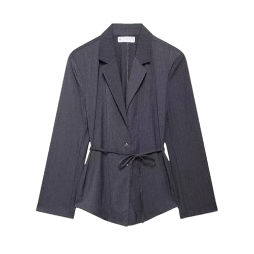 Women's Stripes Lace Up Blazer Jackets with Belt Fashion Long Sleeve Business Slim Button Down Suit Coat
