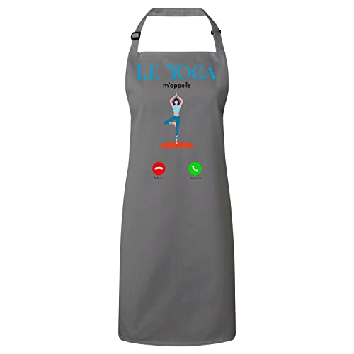 Tablier cuisine premium yoga m'appelle zen en textile résistant pour cuisinier exigeant