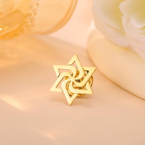 Image of TEAMER Spiral Judaism Star of David Brooch Pins Stainless Steel Jewish Religious Suit Collar Badge Pin Amulet Jewelry