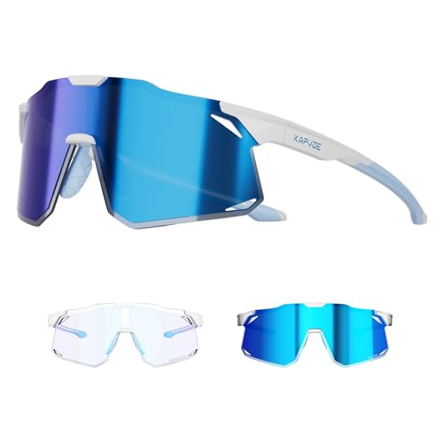KAPVOE Occhiali Ciclismo Fotocromatici Uomo Occhiali da Sole Sportivi Donna TR90 Occhiali Bici da Corsa Trasparenti Occhiali MTB Anti-UV400 Occhiali da Ciclista Bicicletta Mountain Bike Running Blu