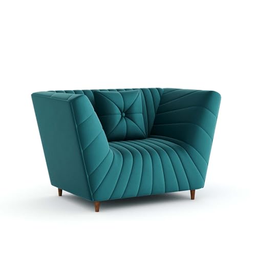 Image of Amazon Brand - Solimo Corell Tufted Velvet Fabric 3+1+1 Seater Sofa for Living Room Furniture (Teal)|3 Year Warranty