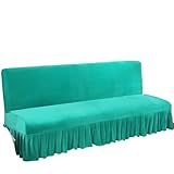 Ayztantine Funda para Sofá Sin Brazos Funda de sofá Cama futón Terciopelo elástico, Felpa Gruesa sin Brazos con Falda, Funda Protectora for y Muebles(Jade Green,L 180-200cm 1pcs)
