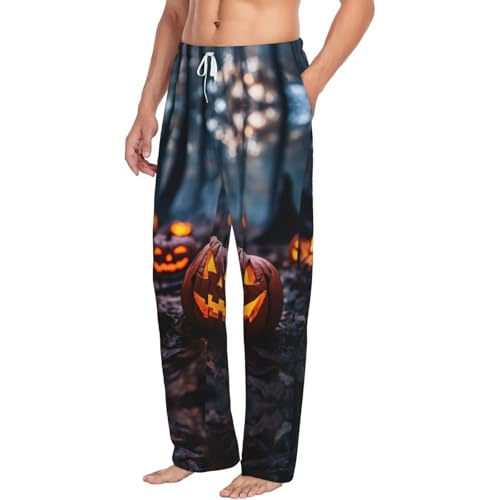 Orange Halloween Party Print Lounge Waistband Drawstring Mens Pajama Pants Fashion Custom Sleepwear2