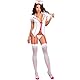 Damen Krankenschwester Uniform Lingerie Kostüm Cosplay Party Tiefer V Kleid Erotic Nurse Unterwäsche Rollenspiele Pflege Reizwäsche Strumpfgürtel Dessous Set mit G-String Strümpfe Halloween Costume