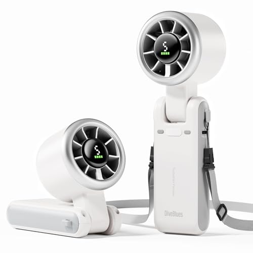 Image of Diveblues Portable Handheld Turbo Fan, 5 Gear Wind, Battery Operated, Up to 12 Working Hours, 3 IN 1 Hand Fan with Air Turbo Tech Cooling Fan for Outdoor Activities, Travel, Working, Silvery white