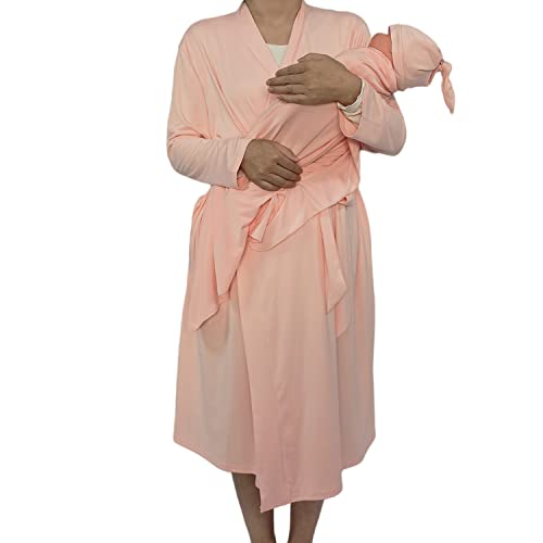 Image of SUFEINI Maternity Robe and Matching Baby Swaddle Blanket Set, Mommy Robe with Receiving Blanket Girls Boys Sleepwear