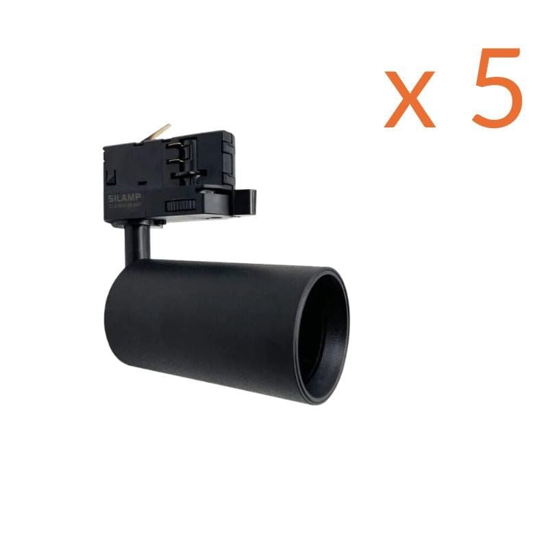 Spot LED sur rail 80° Triphasé NOIR pour ampoule GU10 - Pack de 5 - SILAMP