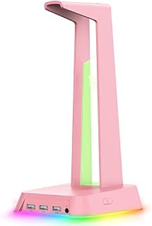 AJIJAR RGB Headphones Stand with 3.5mm AUX and 3 USB 2.0 Ports, Gaming Headset Holder Hanger with Non-slip Rubber Base for AJIJAR Gaming Headset(Not Included), PC, Desktop (Pink)