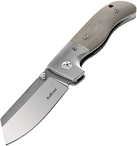 AuRiver Navaja Plegable, PF710 Navajas, AUS-8 Acero Inoxidable de Bolsillo Navajas, Supervivencia Navaja,Mango G10 Cuchillo (Beige)