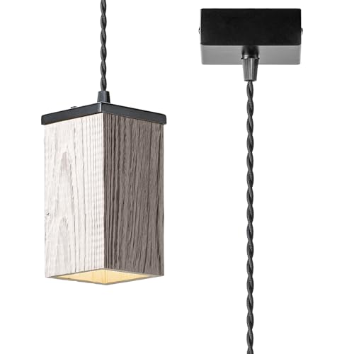 Lámpara colgante de techo de madera envejecida rústica de 8 x 15 cm para salón y dormitorio