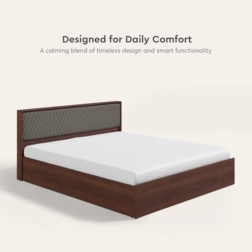 Image of Interio by Godrej Bed, Eden V2 King Size Engineered Wood Bed with Pullout Storage, 1-Year Warranty, Walnut, Particle Board